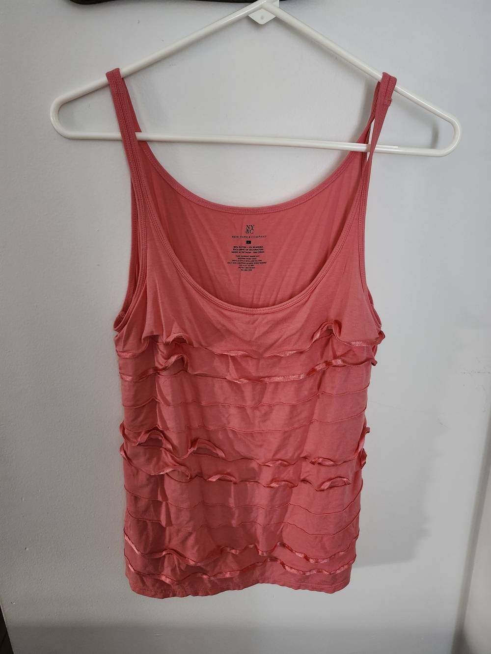 New York & Company Coral Pink Ruffle Tank Top